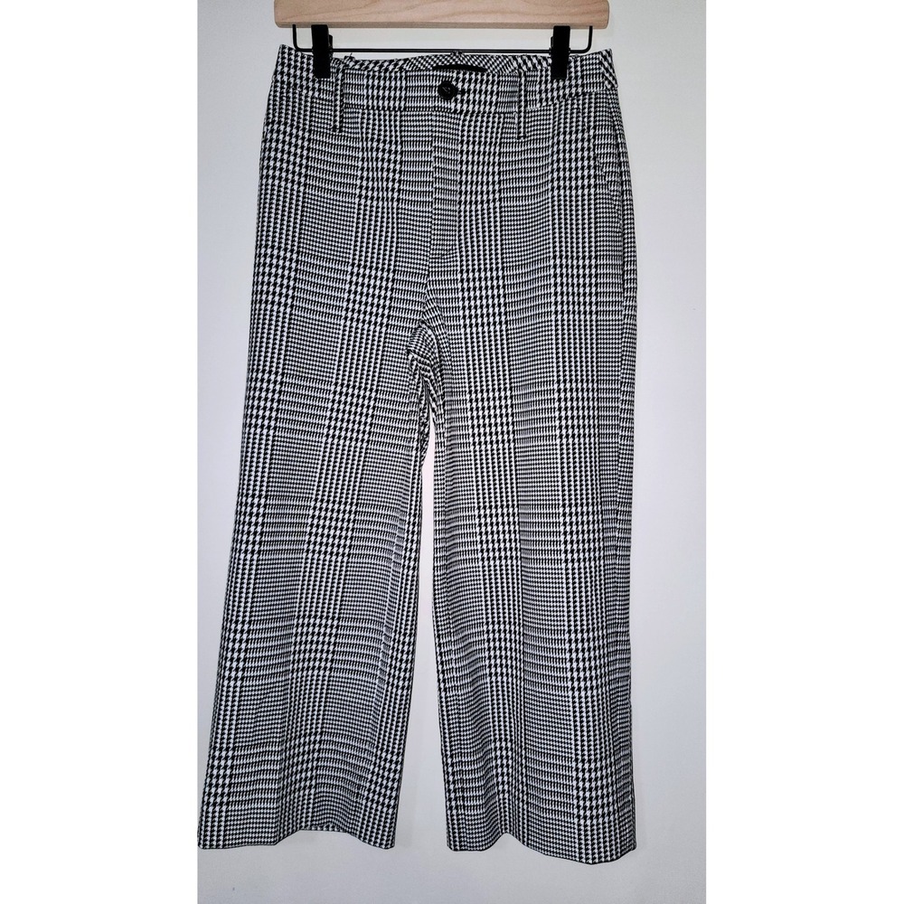 Banana Republic Womens 2S Glen Plaid Wide Leg Trousers Black White High Rise